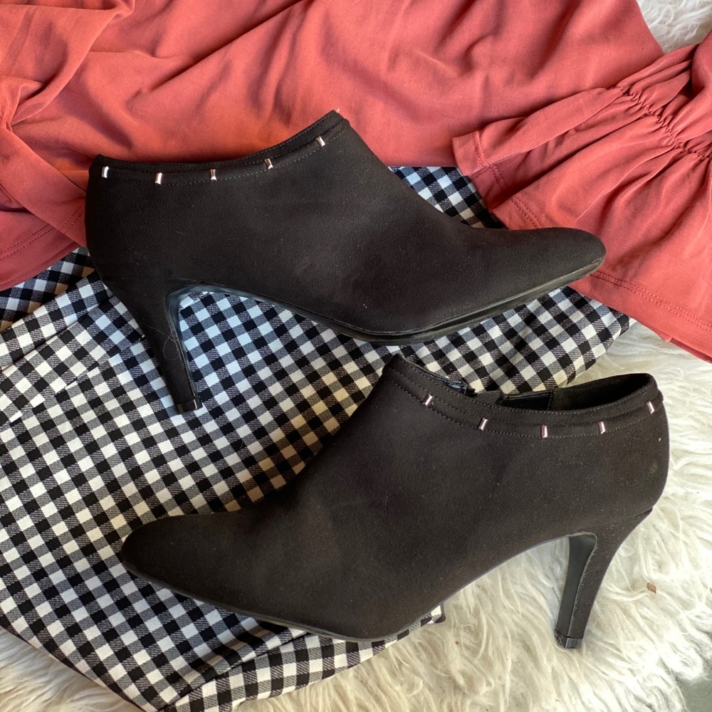 Covington ankle bootie in faux black suede